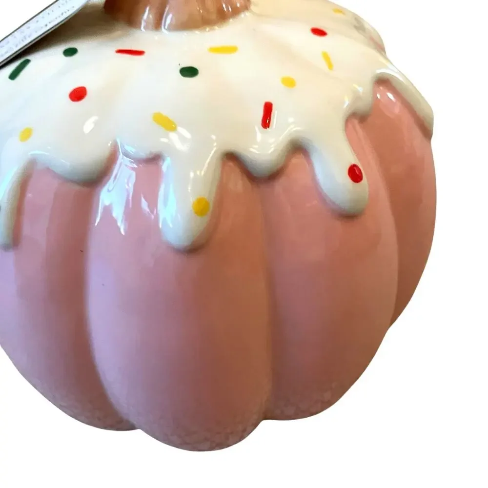 Frosted Sprinkle PINK Cupcake Ceramic Halloween Pumpkin 9.5